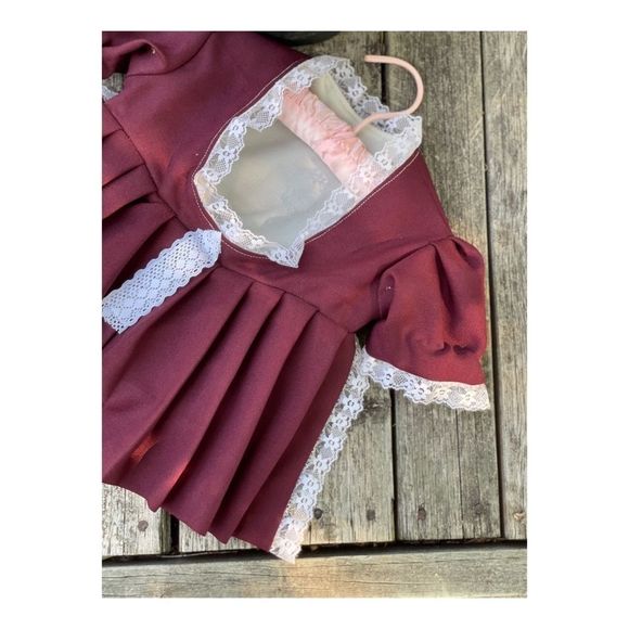 Vintage Infant Bunting Dress Formal Burgundy Lace - Picture 3 of 5